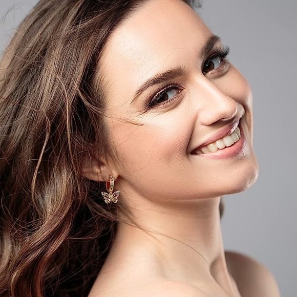 Multicolor Butterflies Rhinestone Huggie Butterfly Hoop Earrings Pave Hoops New - Picture 3 of 4